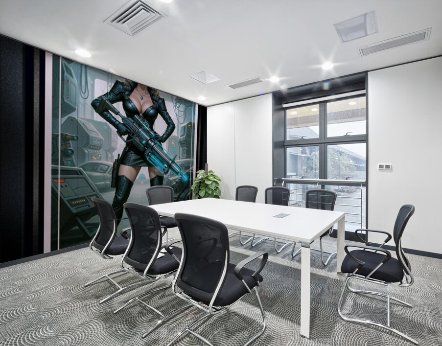 Blast-Off Betty In Cybernetic Leather Attire Striking AI Concept Art by Xzendor7 Wall Printing