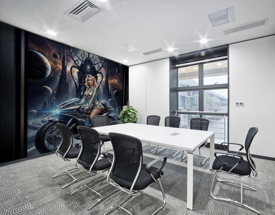 Cosmic Rider Lysandra Valtor Atop Aethelion Spire Mesmerizing AI Concept Art by Xzendor7 Wall Printing