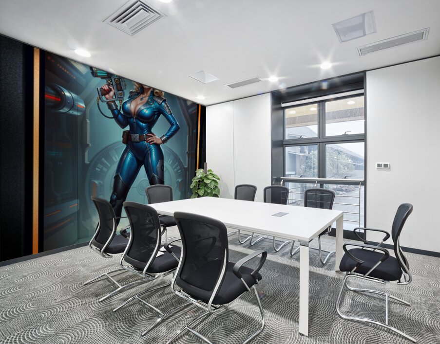 The Blue Sentinel Eqyra Dovani Wielding The Vyrax-7 Mesmerizing AI Concept Art by Xzendor7 Wall Printing