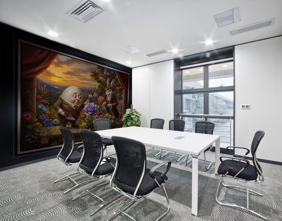 Humpty Dumpty And Peter Rabbit In A Whimsical Garden Enchanting AI Concept Art by Xzendor7 Wall Printing