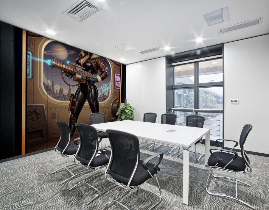 Retro-Futuristic Femme Fatale Pin-Up Pilot Lysandra Valtor Gorgeous AI Concept Art by Xzendor7 Wall Printing