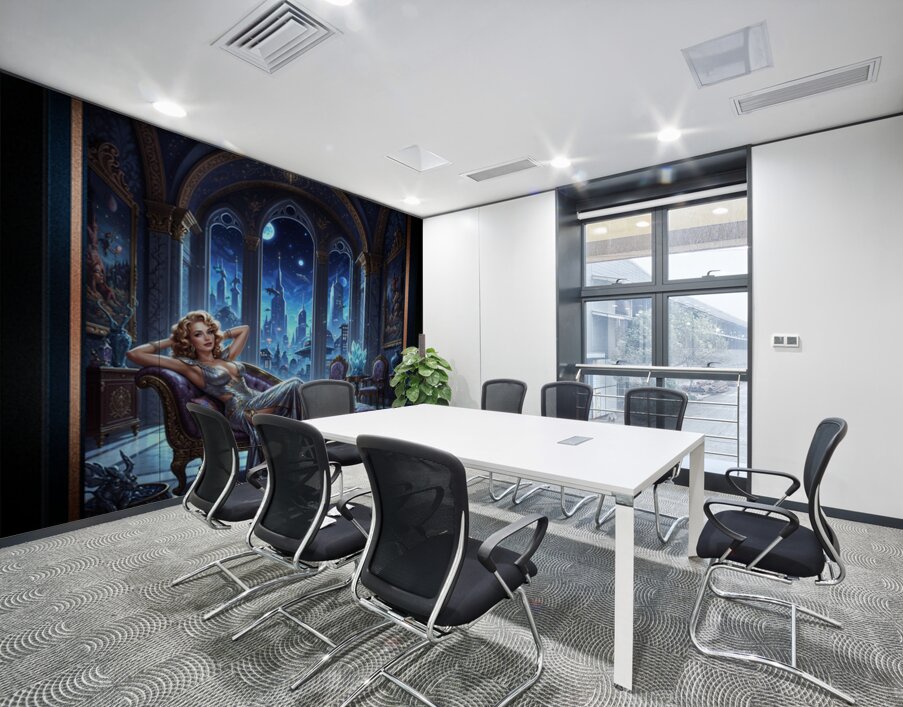 Stellara Wynthra Reclining In Celestial Gothic Chamber Captivating AI Concept Art by Xzendor7 Wall Printing