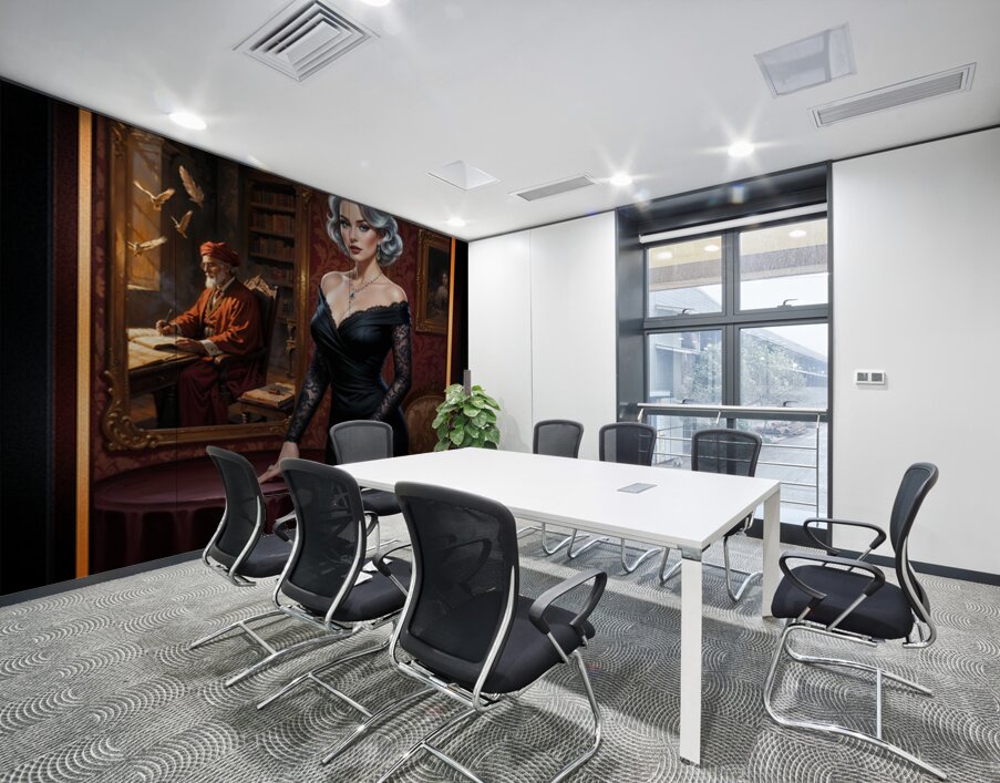 Feminine Poise Of Zyrina Cinara In A Baroque Interior Gorgeous AI Concept Art by Xzendor7 Wall Printing