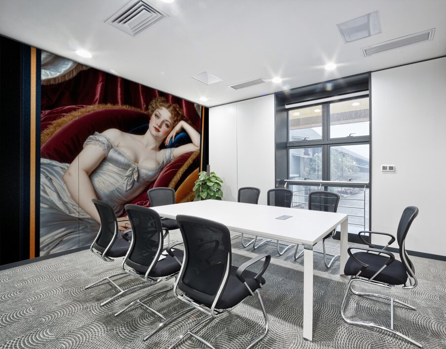 Lady Mirella Gianetta Reclining On Velvet Chaise Portrait Mesmerizing AI Concept Art by Xzendor7 Wall Printing