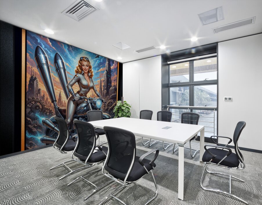 Sci-Fi Pin-Up Portrait Of Ariana Rossi On Her Stellar Racer Mesmerizing AI Concept Art by Xzendor7 Wall Printing