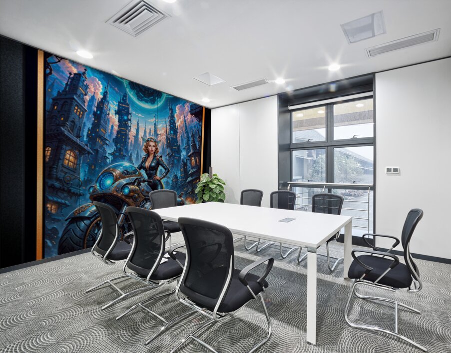 Cyber-Fantasy Portrait Of Lyria Vexis On Her Thunderclad Captivating AI Concept Art by Xzendor7 Wall Printing