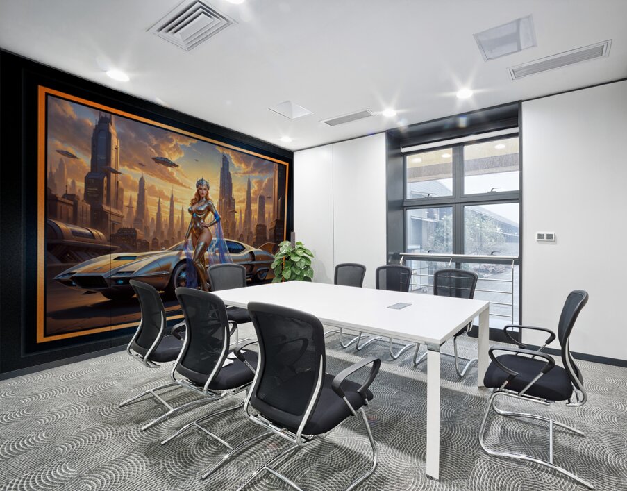 Fusion Beauty Liora Vossfeldt Amidst Deblian Metropolis Stunning AI Concept Art by Xzendor7 Wall Printing