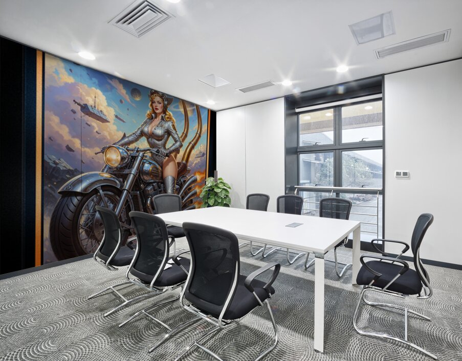 Galactic Pinup Lady Aeravella Zylphia On Her Cosmic Rider Mesmerizing AI Concept Art by Xzendor7 Wall Printing