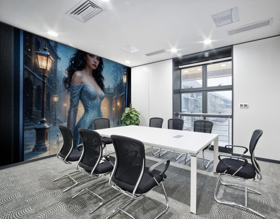 Danya Lunari Winter Courtyard Fantasy Portrait Elegant AI Concept Art by Xzendor7 Wall Printing