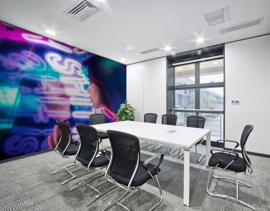 Young Chinese woman portrait with neon lights Wall Printing