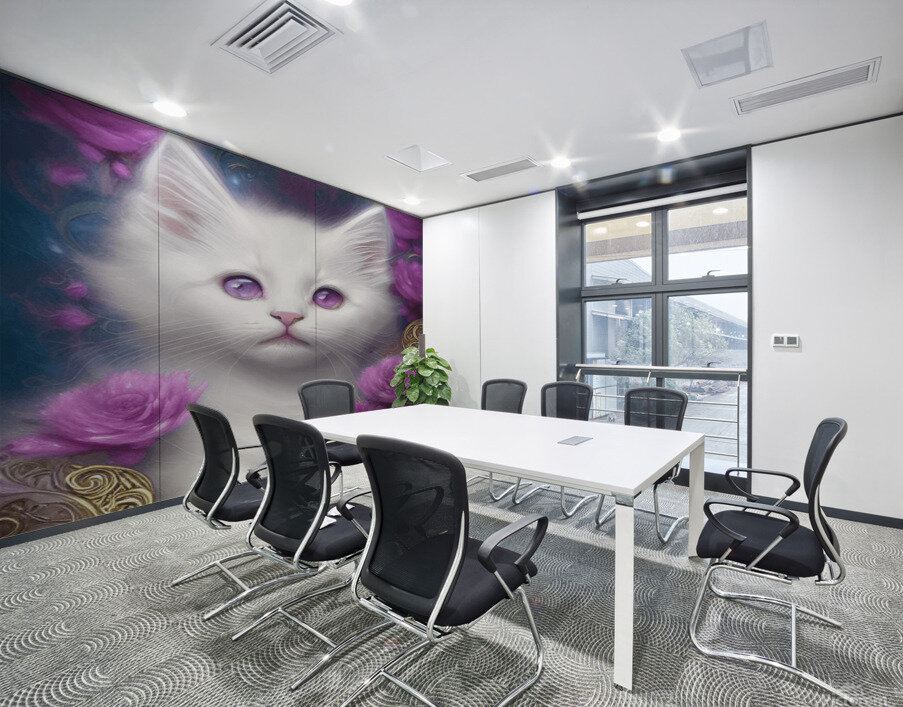 Fractal Flowers White Fluffy Kitten Cat Carri Wall Printing