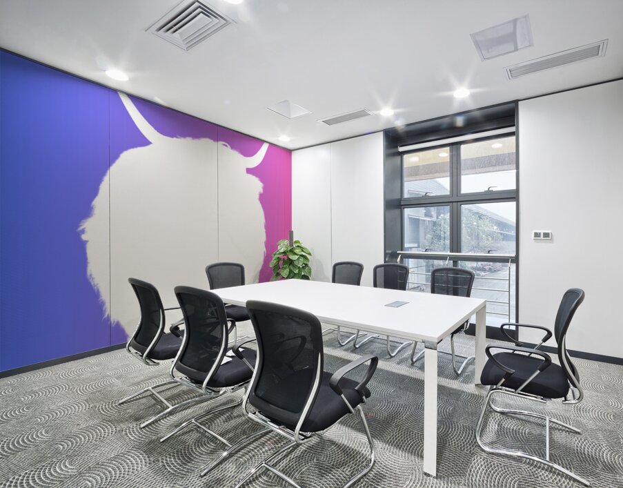  White Highland Cow Silhouette with Pink Background Wall Printing