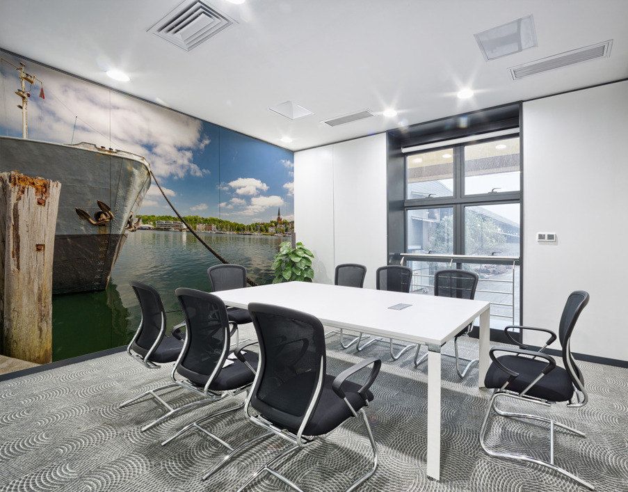 Scenic view of the harbour and waterfront in Flensburg Germany Wall Printing