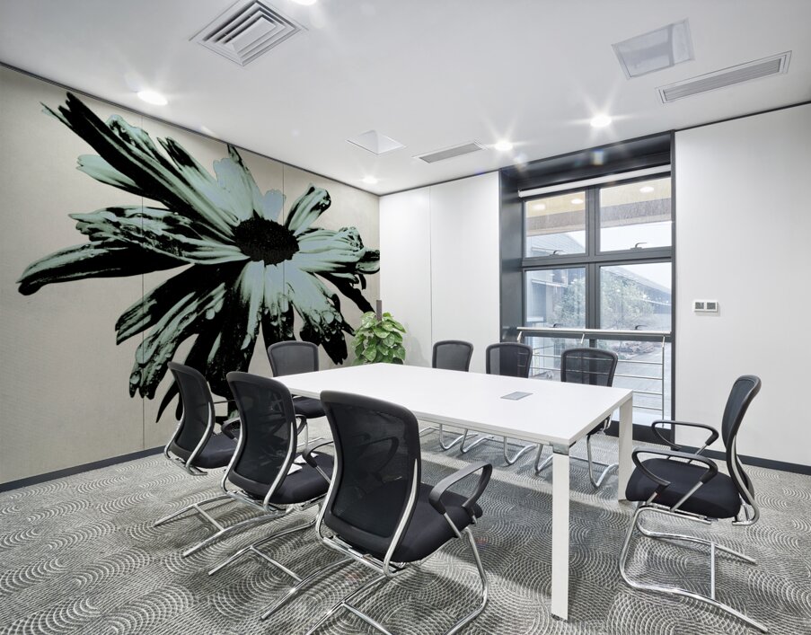 Dark Lime Daisy Flower on an Abstract Pale Background Wall Printing