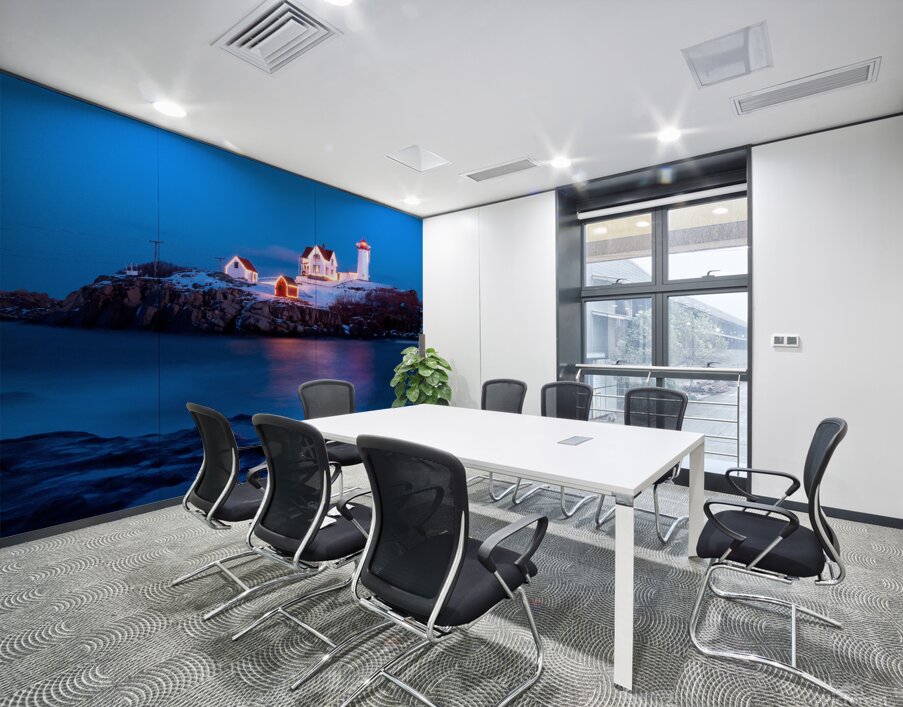 Lighted Cape Neddick Nubble Lighthouse During the Holidays in Maine Wall Printing