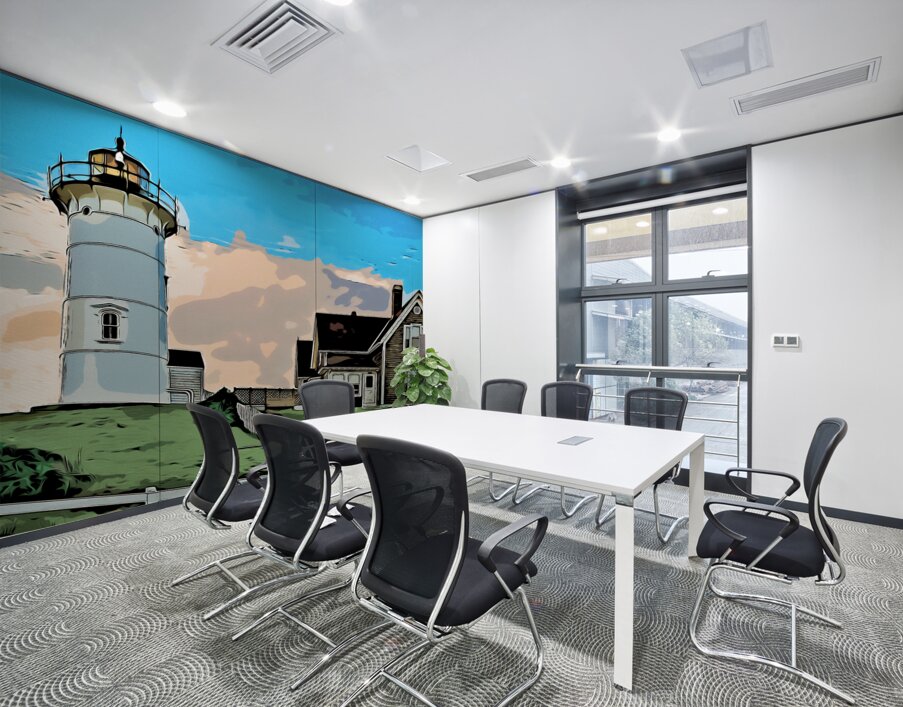 Sun Setting Behind Nobska Lighthouse on Cape Cod in Massachusetts - Illus. Wall Printing