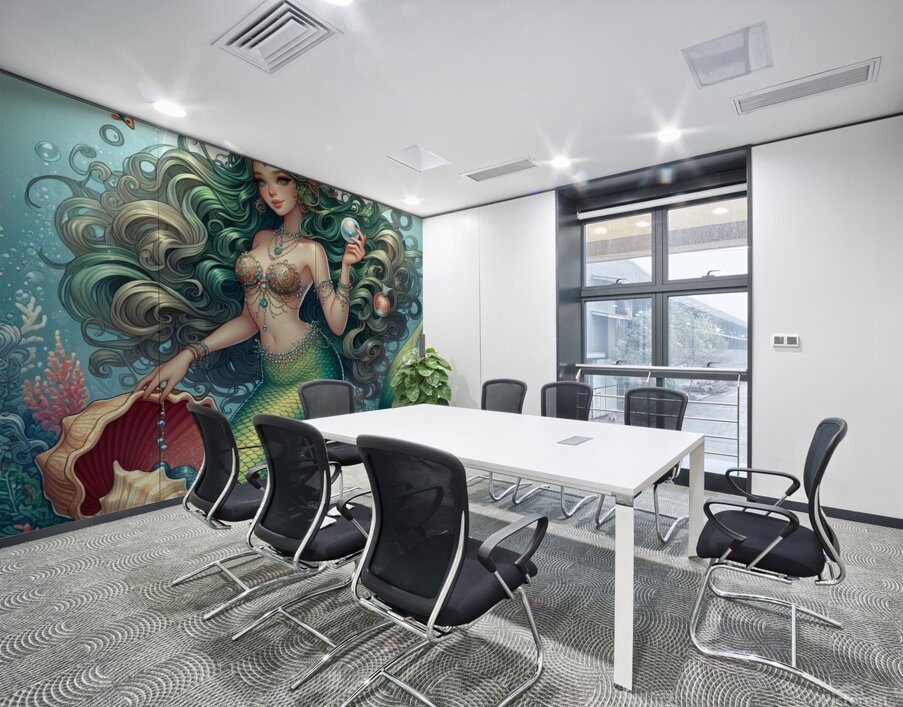 Beautiful Mermaid with green curly hair  Wall Printing