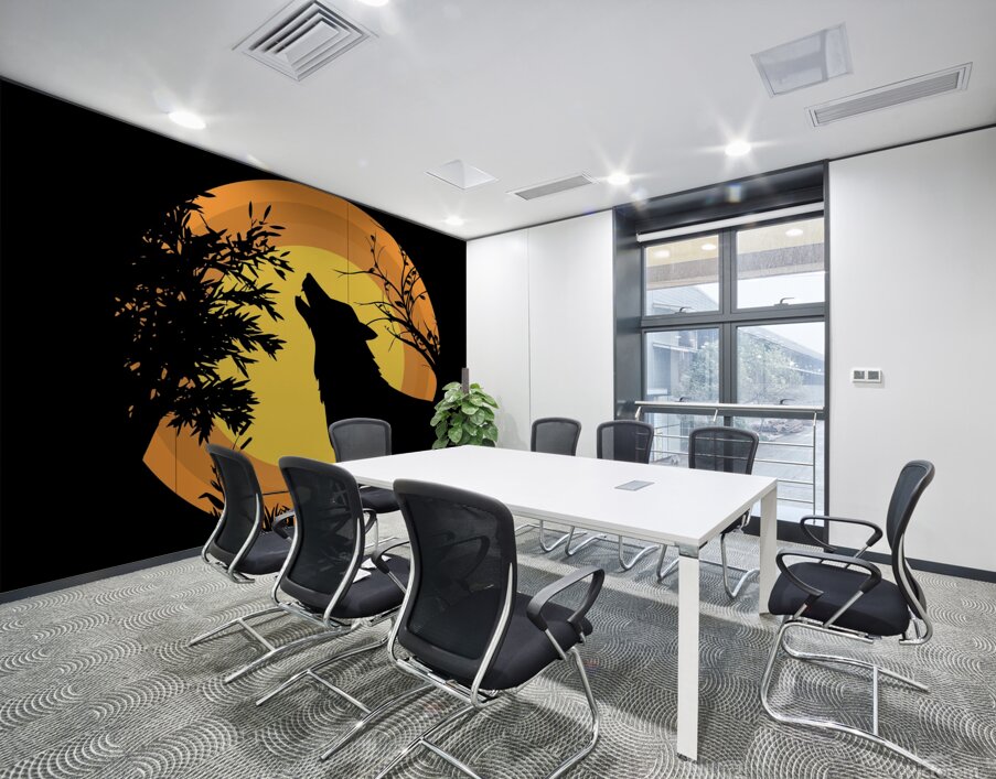 wolf moon wild grass animal birds Wall Printing