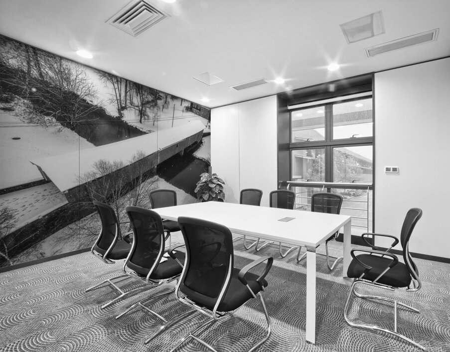 Black and White Snowy Bogert Covered Bridge Aerial Wall Printing