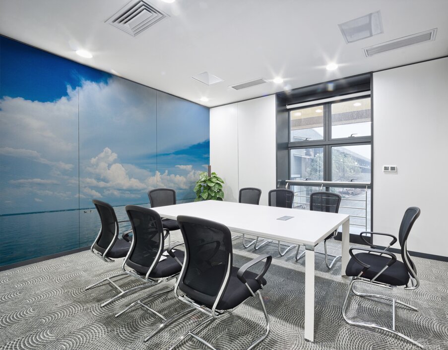 Seascape with bright blue cloudy sky. Wall Printing