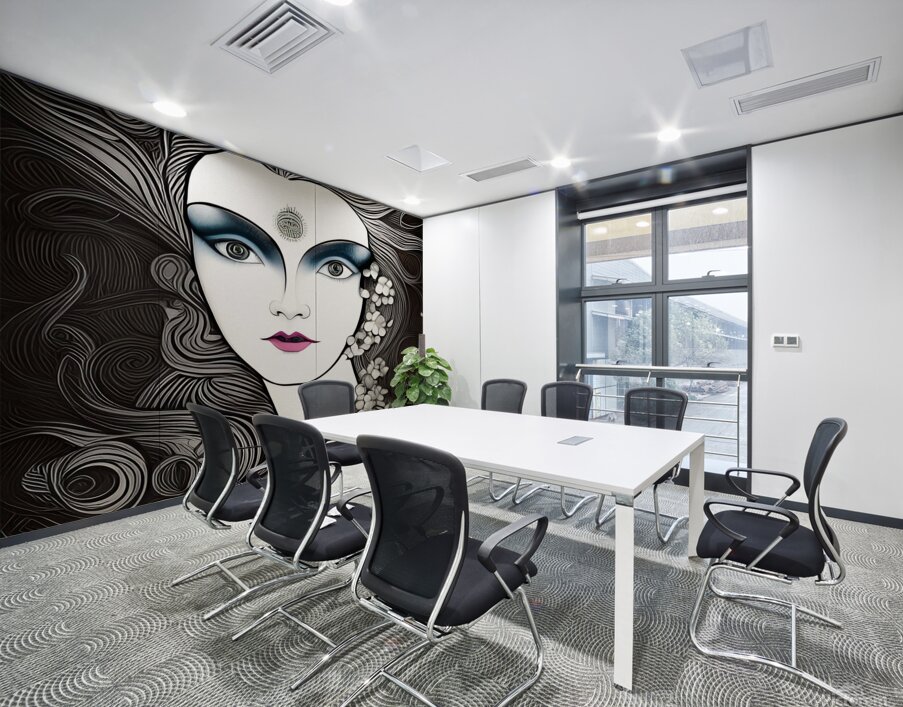 woman face art nouveau line art drawing vintage r Wall Printing