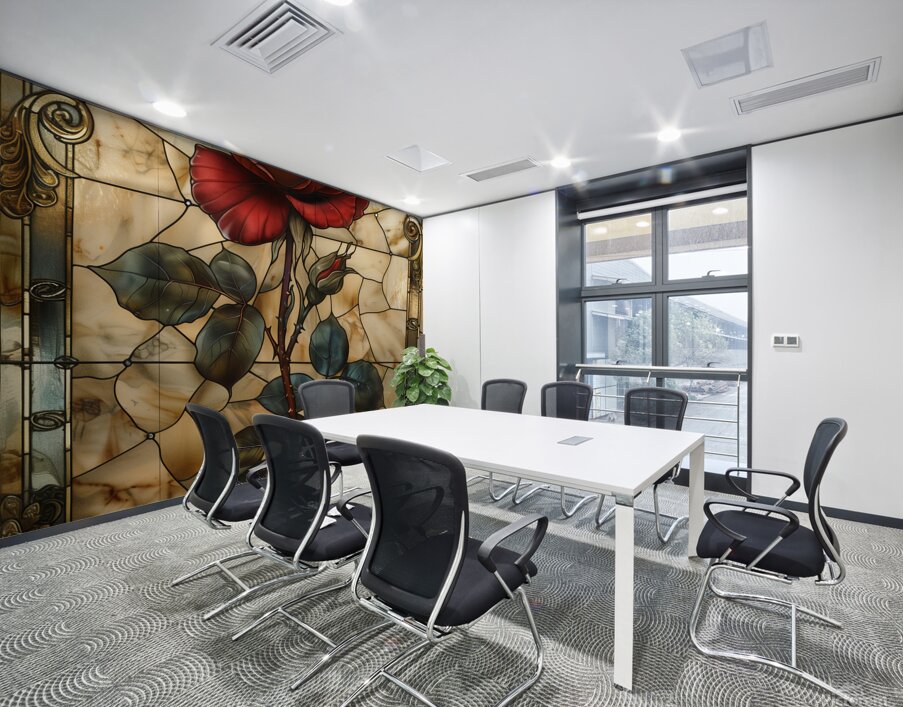 Crimson Elegance Stained Glass Red Rose Wall Printing