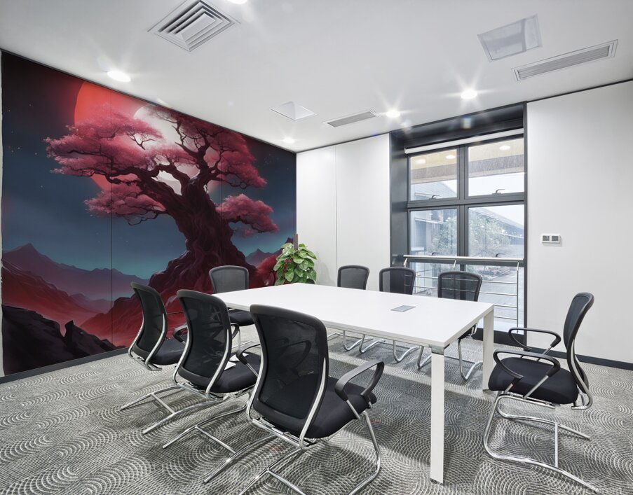 the ethereal beauty of a mystical landscape under the red moonlight Wall Printing