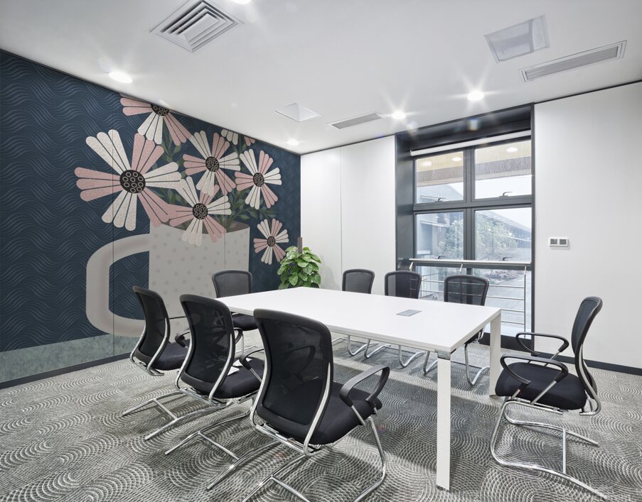 flowers mug drawing blue background pattern natur Wall Printing