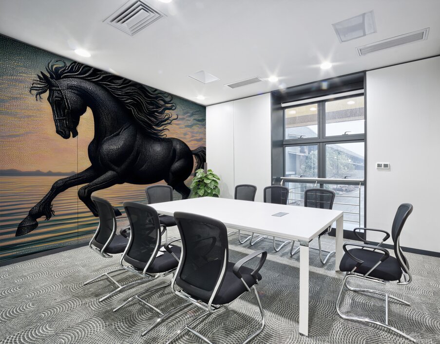 Black Horse On The Beach Wall Printing