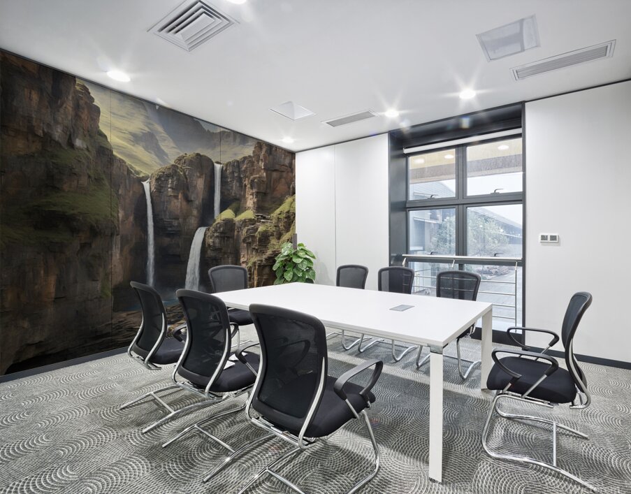 Default A majestic waterfall cascading down rugge Wall Printing