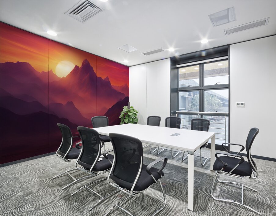  the sun setting over towering mountain 1 Wall Printing