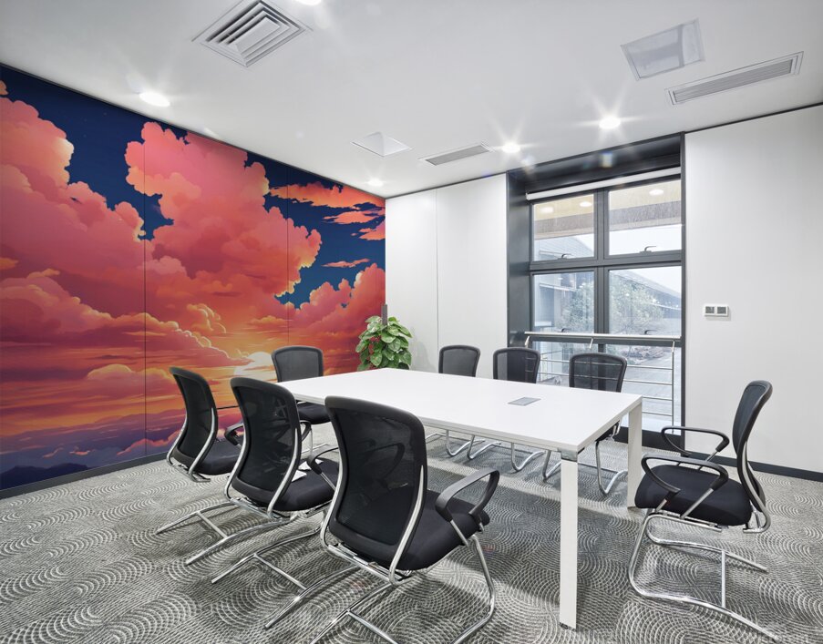  anime cotton candy clouds with the fiery orange Wall Printing