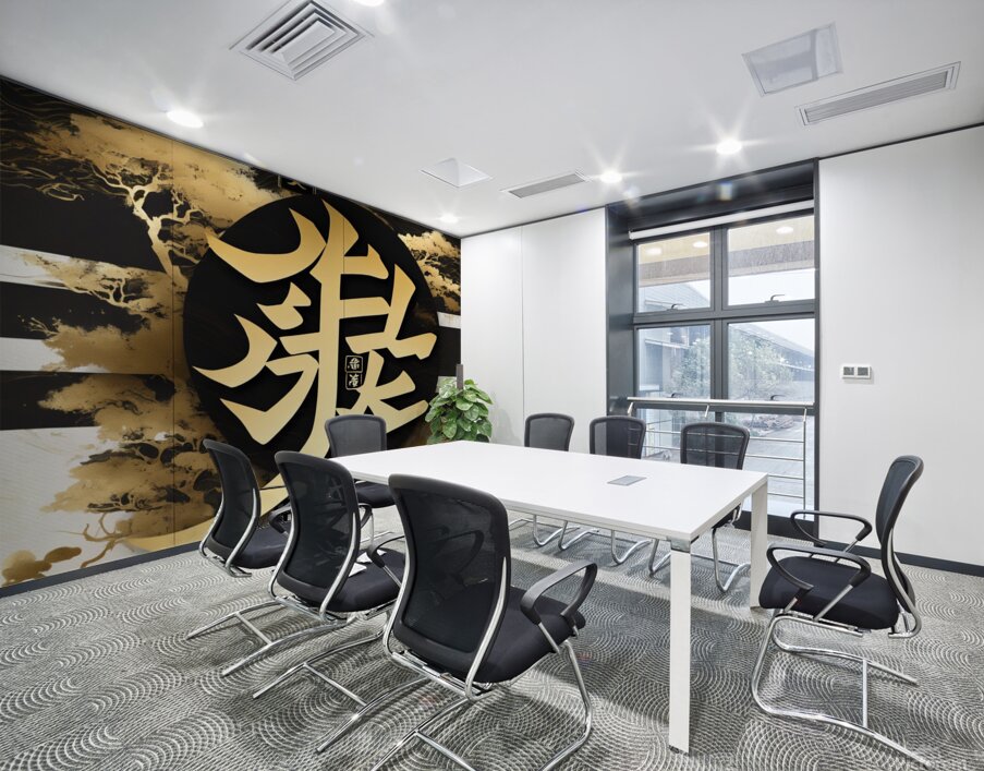  japaneese Kanji art black and gold color with hi Wall Printing
