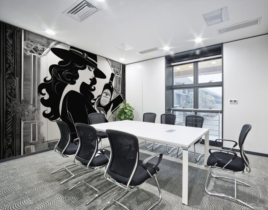 Vintage styled illustration of a woman with bottle wall art Wall Printing