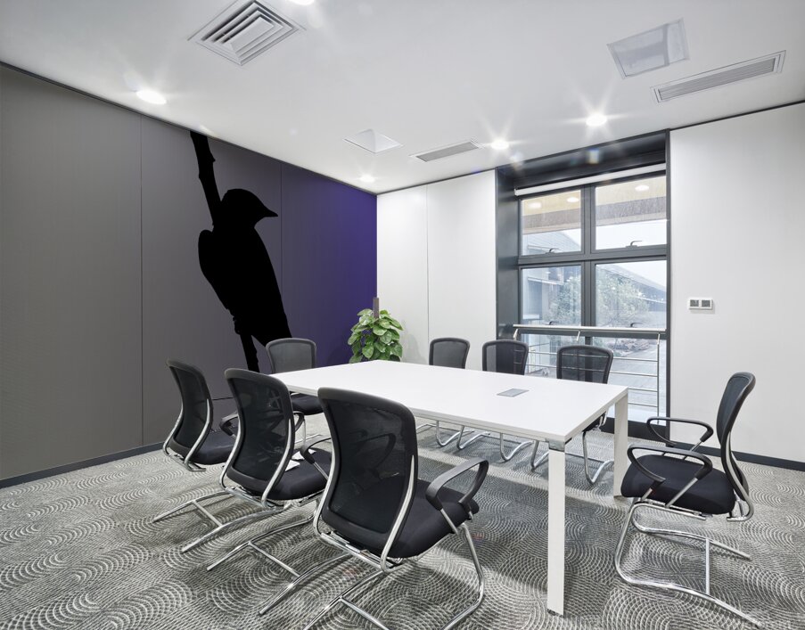 Mockingbird Silhouette on Steel Blue Wall Printing