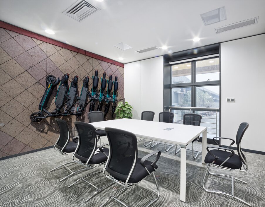 Rental Scooters on Sidewalk from Above Wall Printing