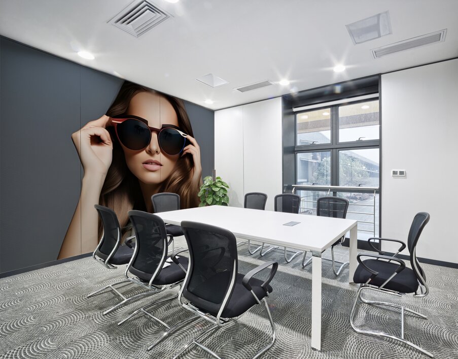 Woman with Eyes Looking Through Dark Sunglasses Wall Printing