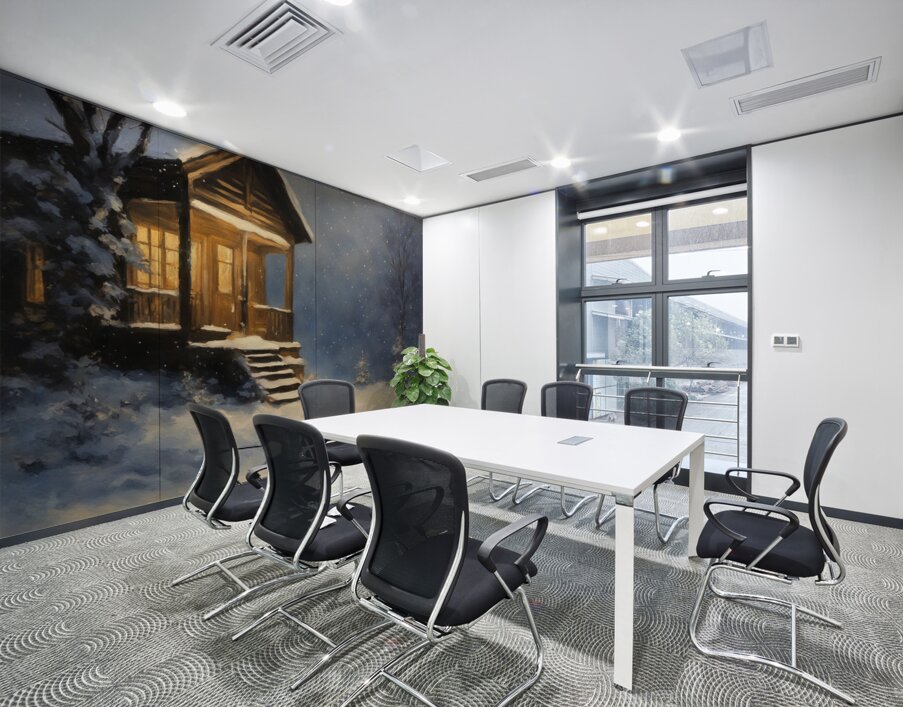 beautiful snowy night log cabin art Wall Printing