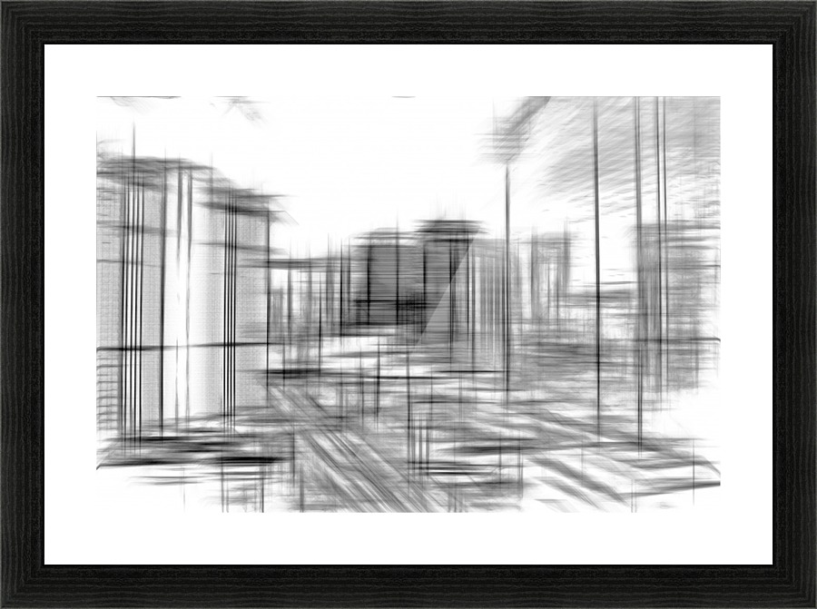 pencil drawing buildings in the city in black and white  Picture Frame Printing
