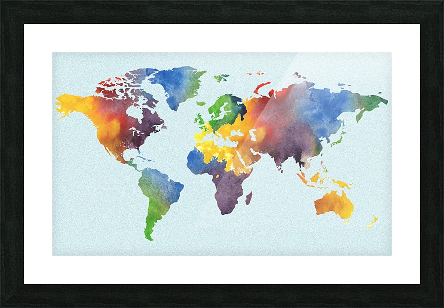 Bright Watercolor Map Of The World Impression et Cadre photo