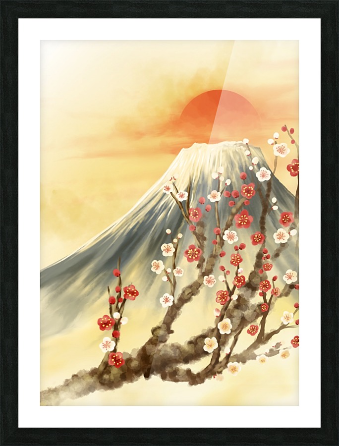 Cherry Blossom Sakura Mount Fuji Art by Wander Eddie Wall Art