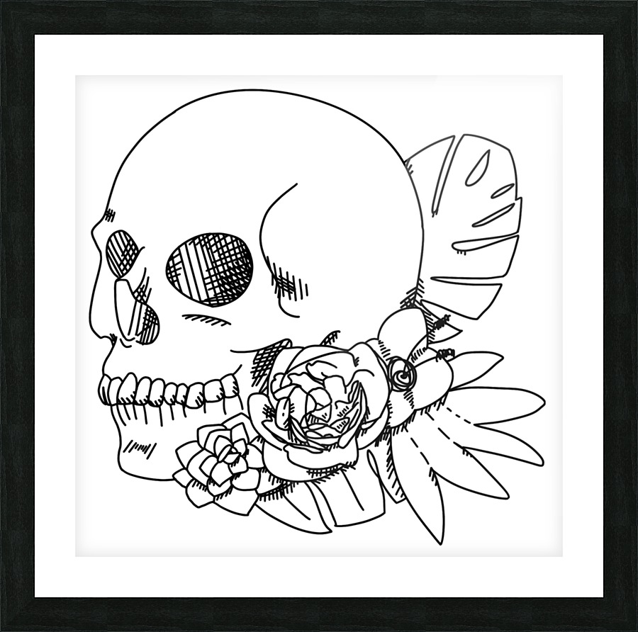 Skull and Flowers outline art , Puzbie , Canvas Artwork