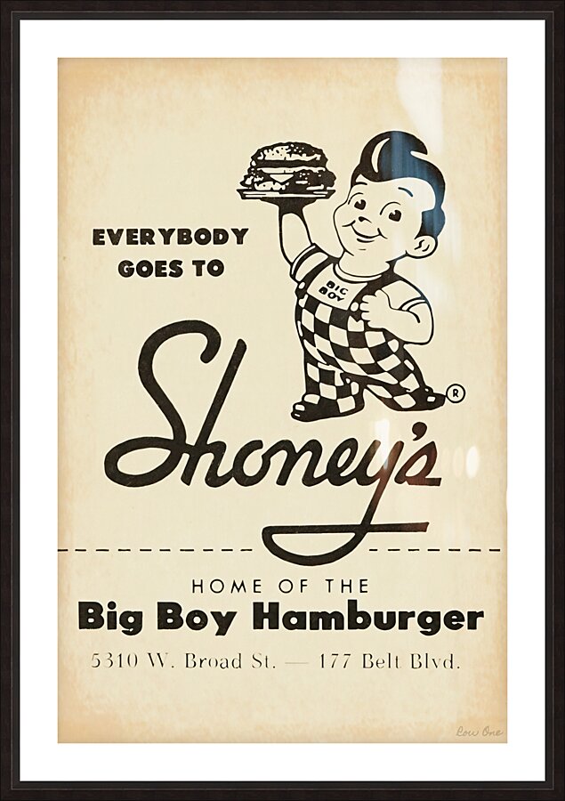 1967 Vintage Shoneys Big Boy Hamburger Ad Picture Frame print