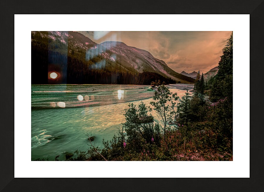 Jasper Athabasca River Sunset Wildflowers Picture Frame print