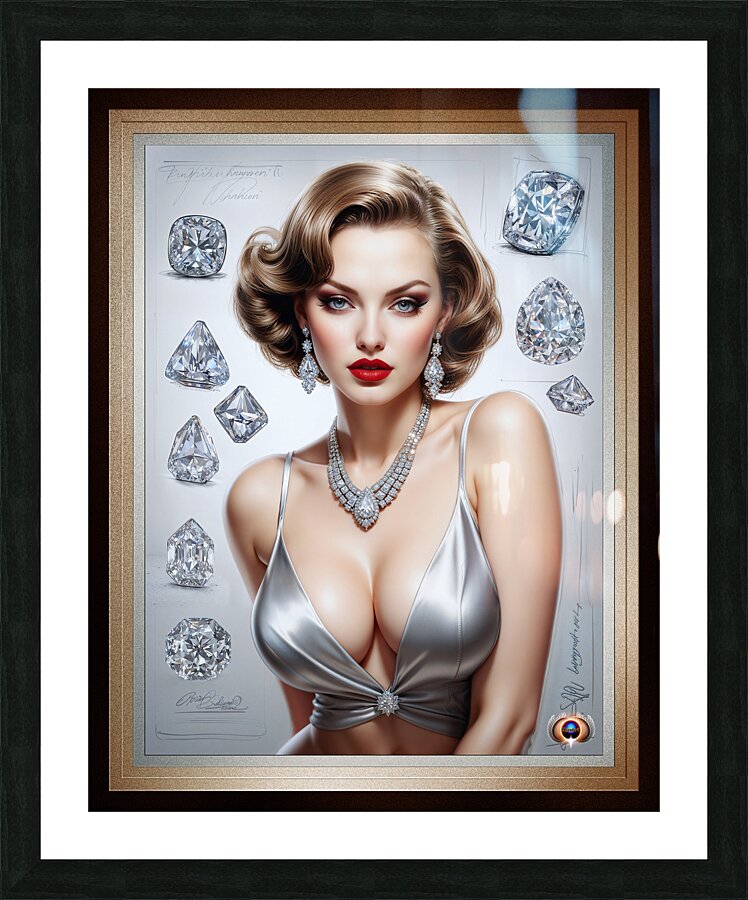She Loves Her Diamonds Pin Up Girl Mesmerizing AI Concept Art by Xzendor7 Picture Frame print