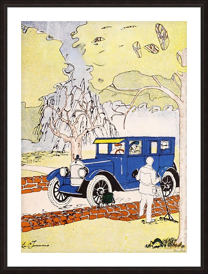 1920s vintage fall day car art Picture Frame print