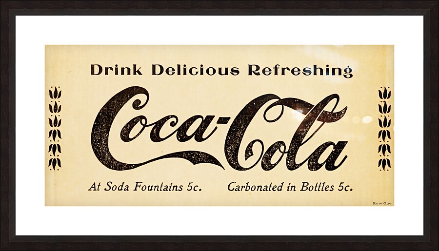 early 1900s 5 cents coca cola ad row one Picture Frame print