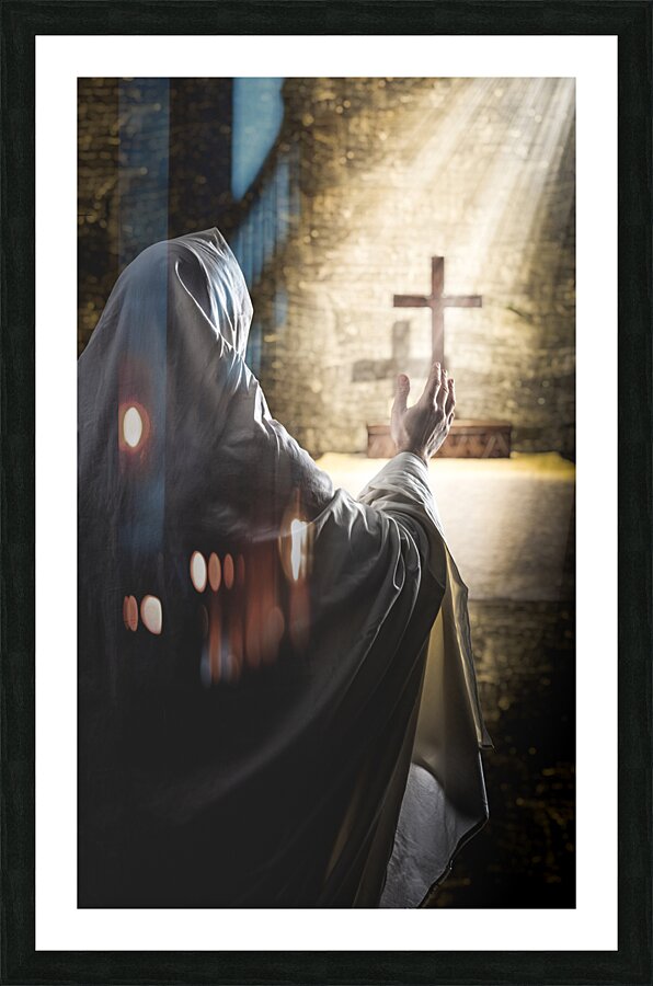 person praying in a cassock Picture Frame print