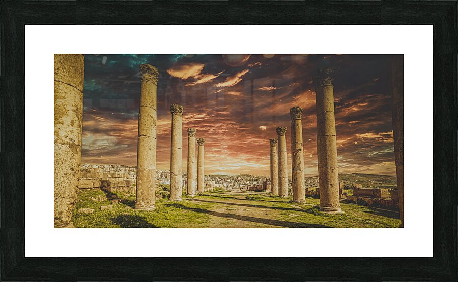columns at sunset in the ancient city of Jerash  Picture Frame print