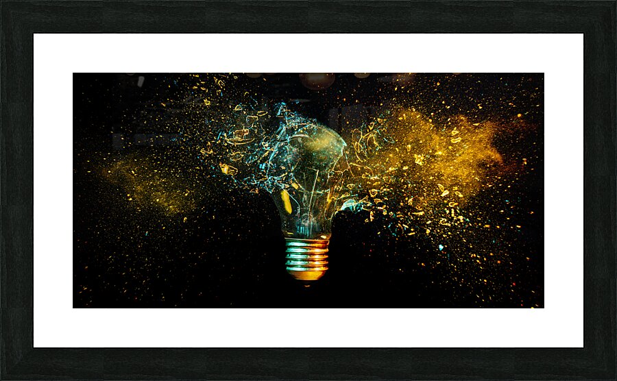 explosion of a tungsten light bulb  Picture Frame print